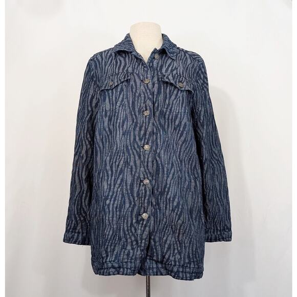 Chico's Jackets & Blazers - Chico's 2 Jacket Indigo Blue Zebra Stripe Textured Elongated Misses Size L